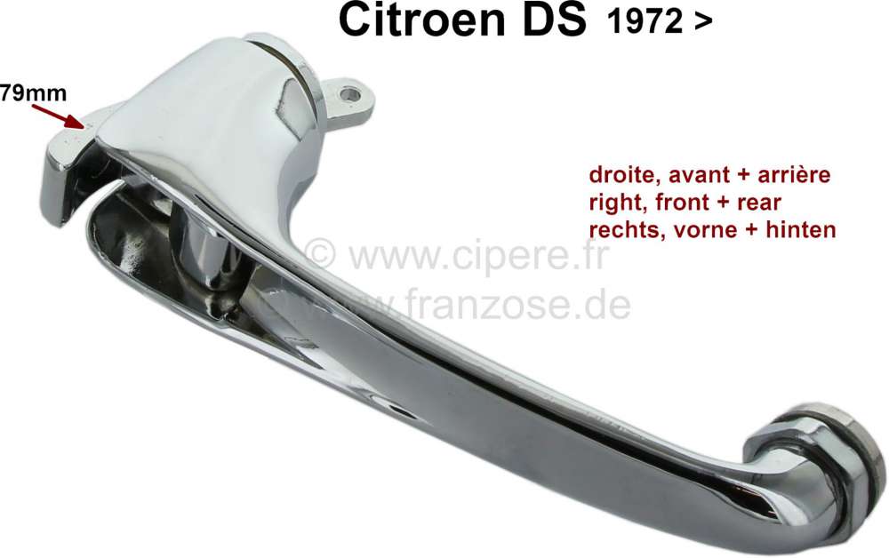 Sonstige-Citroen - Türgriff innen rechts. Passend für Citroen DS, ab Baujahr 1972. Hebellänge 79mm. Vorne 