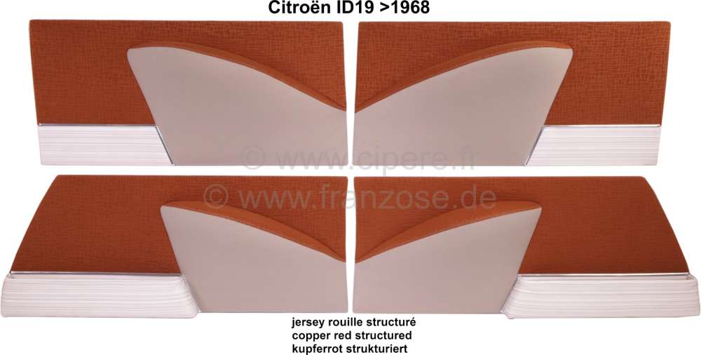 Citroen-2CV - ID19 >68, Türverkleidungen (4 Stück). Passend für Citroen ID19, bis Baujahr 1968. Farbe