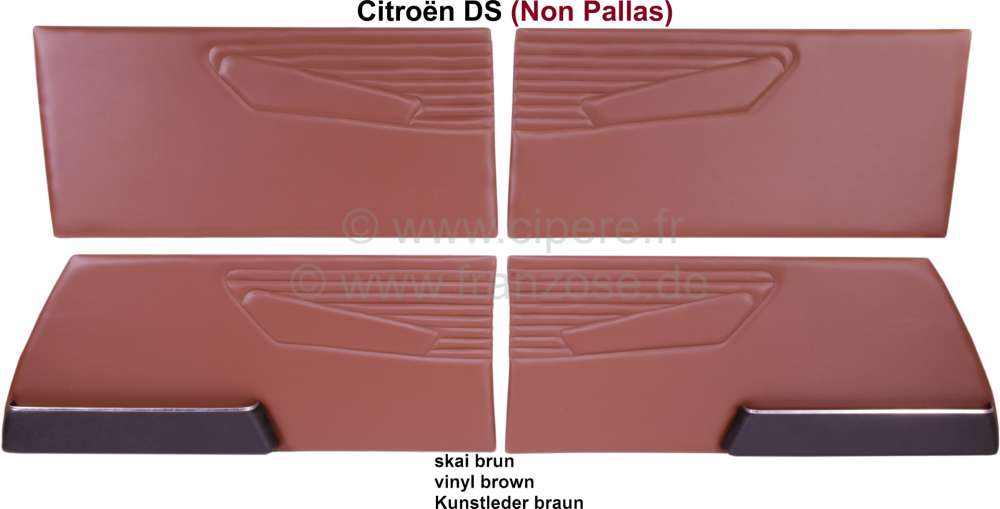 Citroen-2CV - DS Non Pallas, Türverkleidungen (4 Stück), Kunstleder braun (tabac). Passend für Citroe