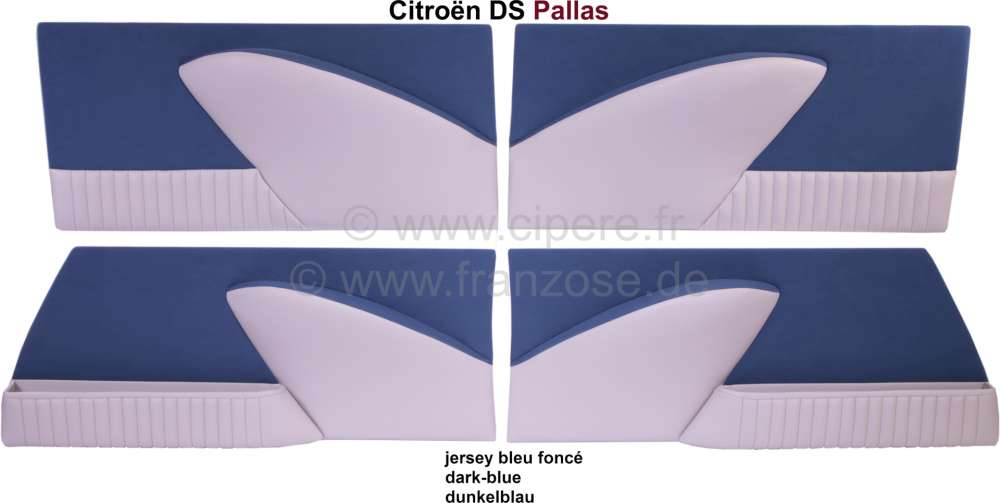 Citroen-DS-11CV-HY - DS Pallas, Türverkleidungen (4 Stück). Stoff dunkelblau. Passend für Citroen DS Pallas.