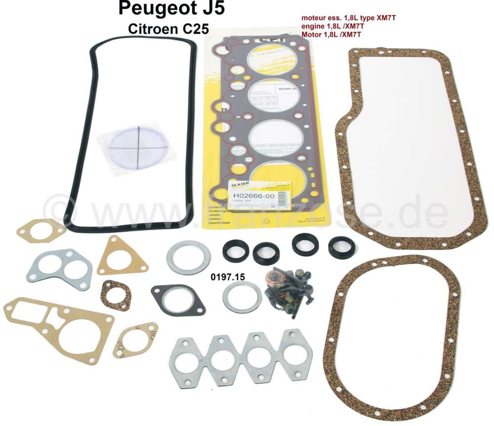 Peugeot - P J5/C25, Motordichtsatz. Motor: XM7T (Benziner 1,8). Passend für Peugeot J5 + Citroen C2