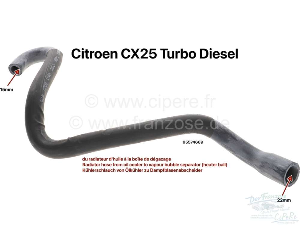 Sonstige-Citroen - CX 25 TD, Kühlerschlauch von Ölkühler zu Dampfblasenabscheider (Heizungskugel). Passend