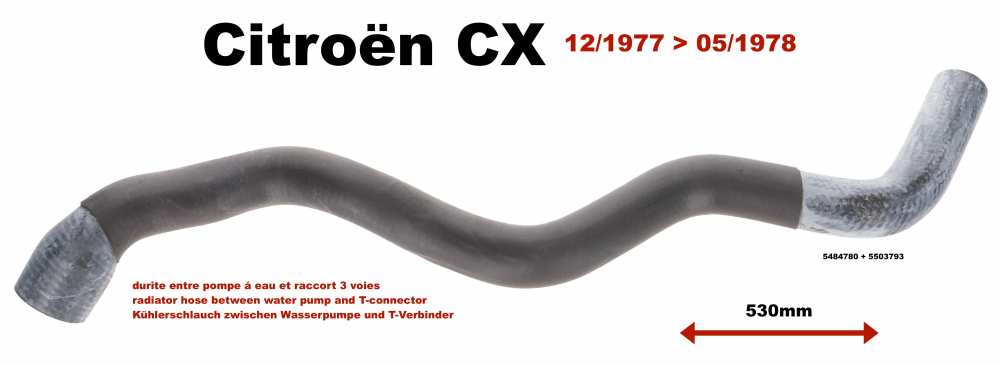 Sonstige-Citroen - CX, Kühlerschlauch zwischen Wasserpumpe und T-Verbinder. Passend für CX von Baujahr 12/1
