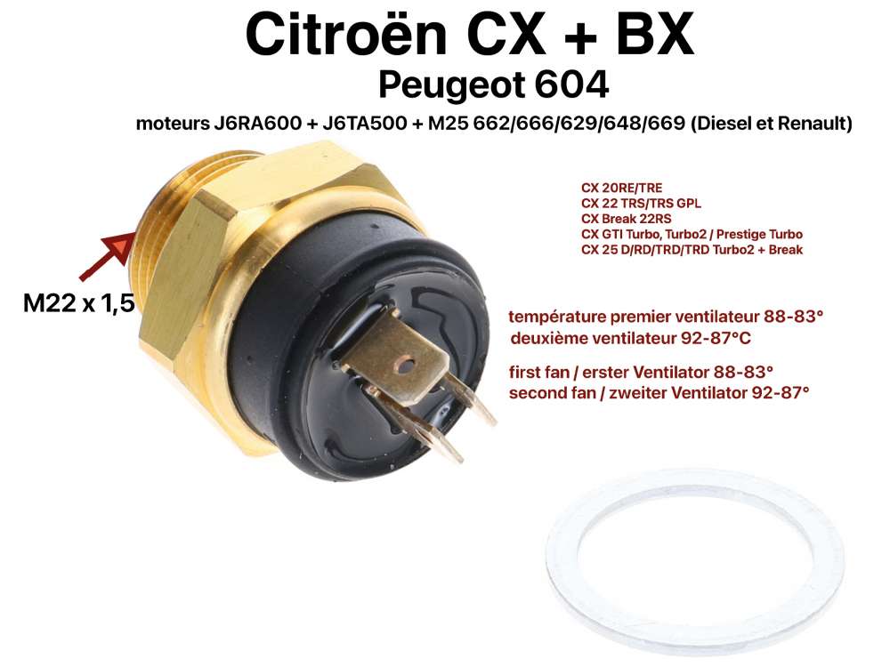 Sonstige-Citroen - Temperaturschalter Kühlwasser CX,BX,604 Motor J6RA600 + J6TA500 + M25 662/666/629/648/669