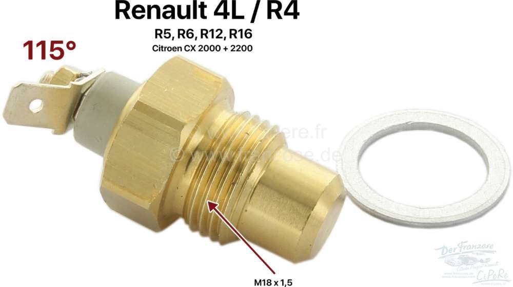 Renault - Temperaturschalter für die Kühlwasserwarnlampe. Gewinde: M18 x 1,5. Schaltpunkt: 115°. 