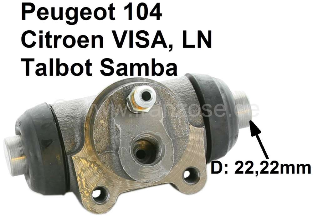 Peugeot - Radbremszylinder hinten, Bremssystem DOT. Passend für Citroen LN, Visa. Peugeot 104, Talb