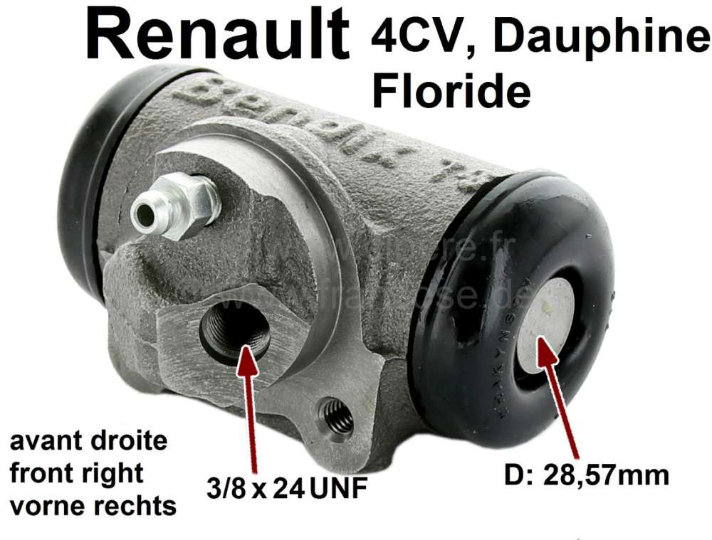 Alle - 4CV/Dauphine/Floride, Radbremszylinder vorne rechts. Passend für Renault 4CV, ab Baujahr 