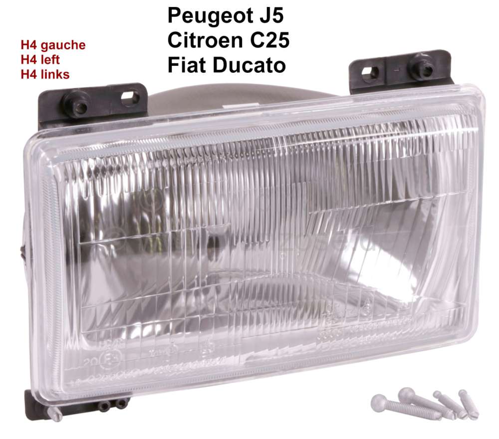 Citroen-2CV - J5/C25/Ducato, Scheinwerfer H4 links, ohne Leuchtweitenregulierung. Peugeot J5 + Citroen C