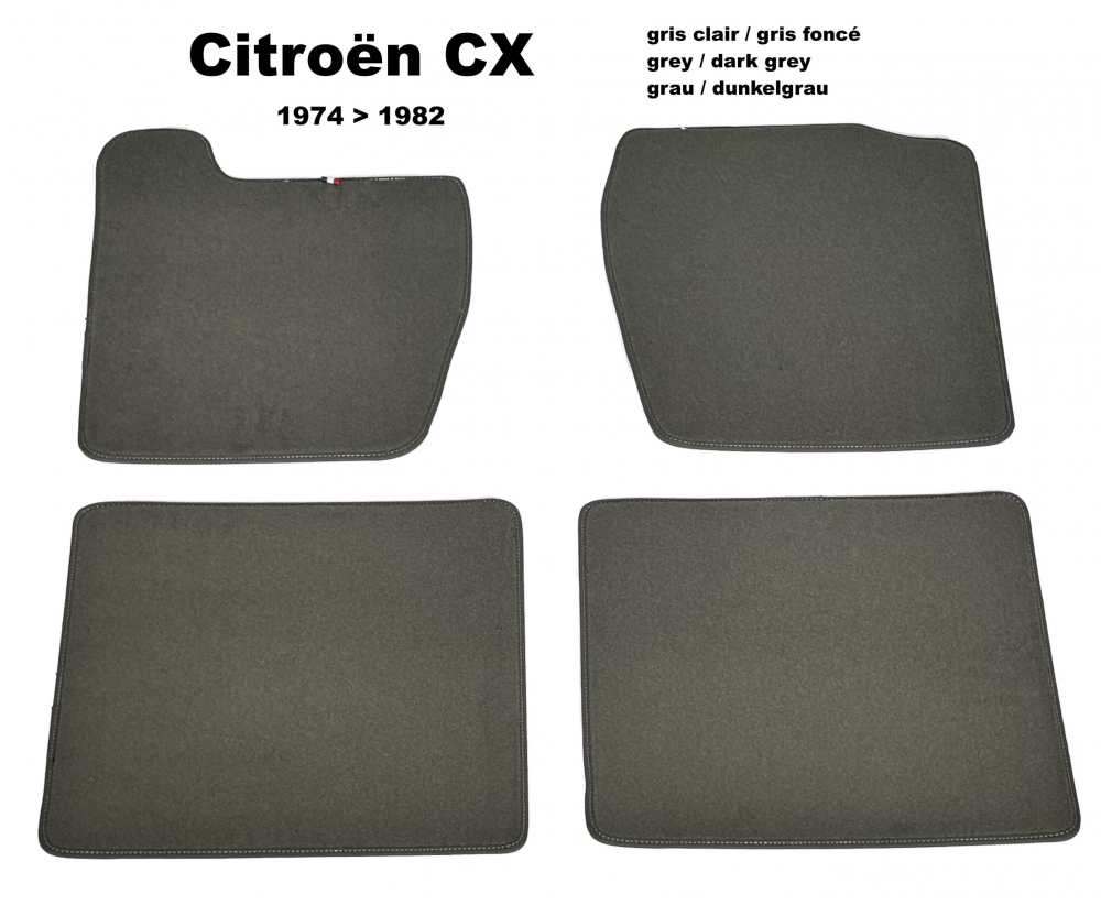 Sonstige-Citroen - CX, Fußmattensatz Velour Exellence (4 Teilig, hinten + vorne), grau (Gris clair) mit dunk