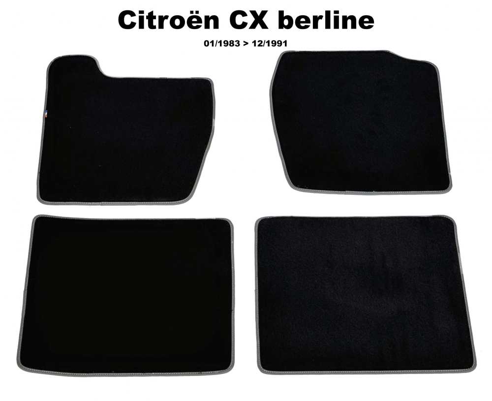 Sonstige-Citroen - CX, Fußmattensatz Velour Exellence (4 Teilig, hinten + vorne), schwarz mit dunkelgrauer (