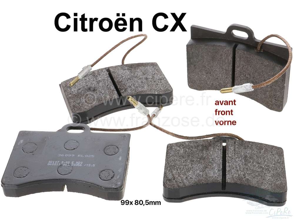 Bremsklötze vorne, Citroen CX. Nachbau. 99x80,5mm