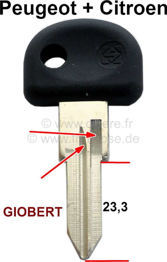 Alle - Schlüsselrohling für Zündschloss + Türschloss. Passend für Peugeot J5 + Citroen C25, 