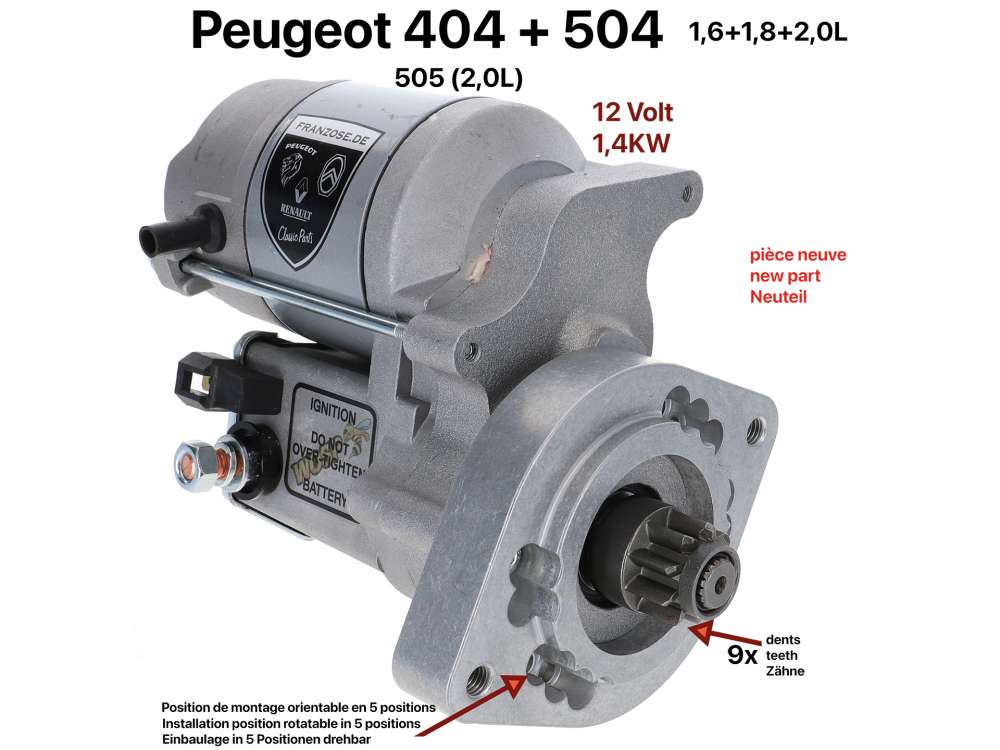 Alle - Anlasser Hochleistung. Passend für Peugeot Benziner: 404, 504 (1,6+1,8+2,0L), 505 (2,0L)!
