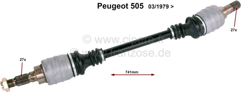 Peugeot - P 505, Antriebswelle, links + rechts passend. Für Peugeot 505 (alle Motoren), ab Baujahr 