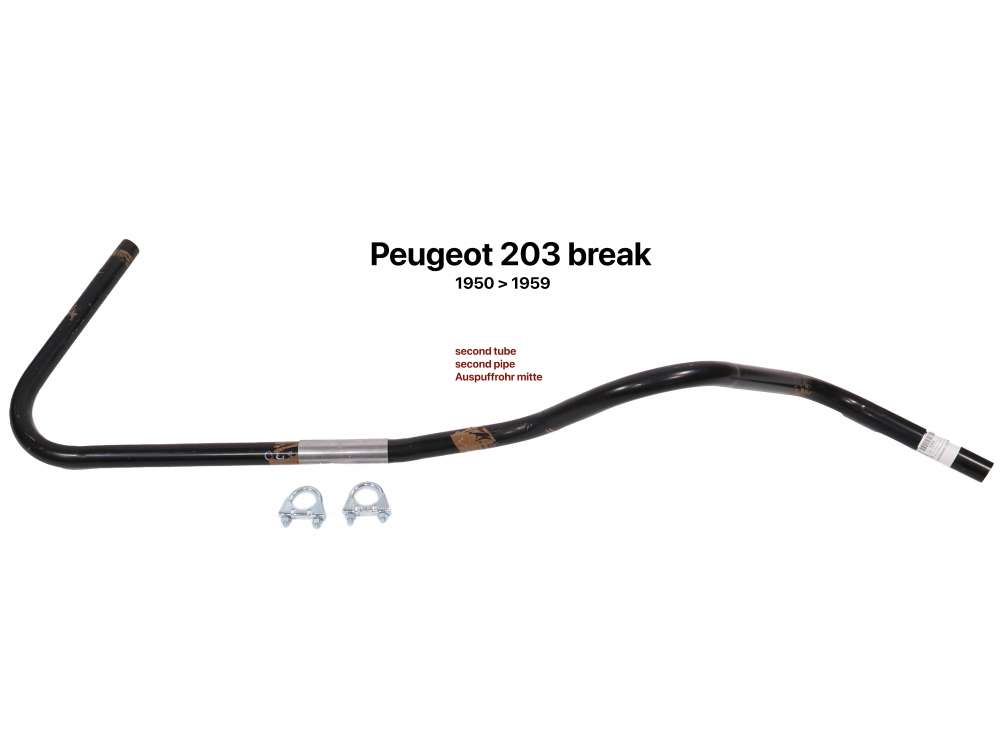 Peugeot - P 203, Auspuffrohr mitte (zweites Rohr), passend für Peugeot 203 Break. Verbaut von Bauja