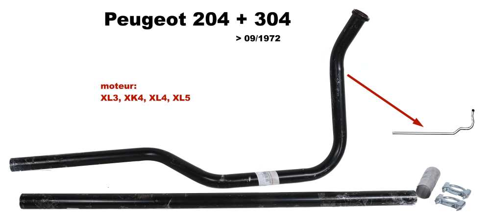 Peugeot - P 204/304, Auspuffrohr vorne (Krümmer bis Schalldämpfer). Passend für Peugeot 204, bis 
