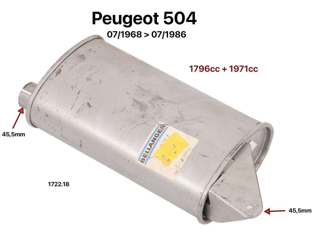 Peugeot - P 504, Schalldämpfer mittig. Passend für Peugeot 504, ab Baujahr 07/1968 bis 07/1986. Mo