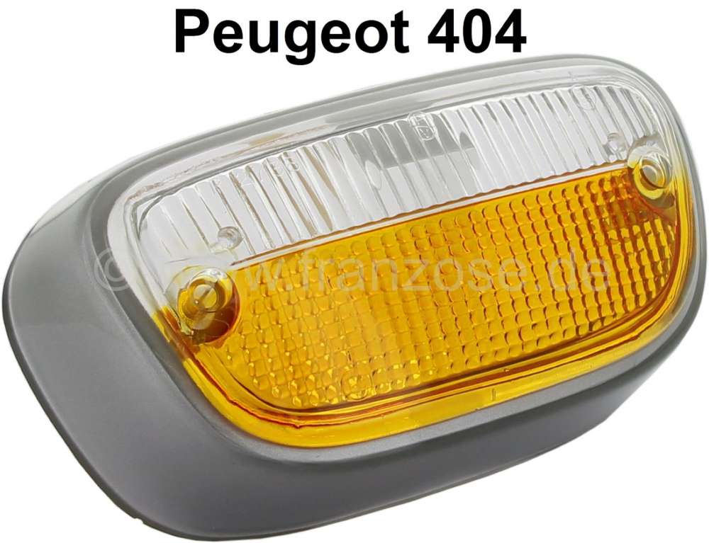 Peugeot - P 404, Blinkerkappe (Standicht) vorne,  weiß-orange, Rahmen silber
