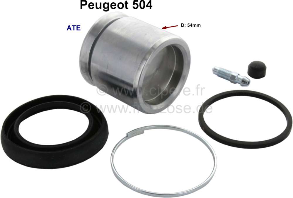 Peugeot - P 504, Kolben für Bremssattel (incl. Dichtsatz). Bremssystem: ATE. Durchmessr: 54mm. Pass