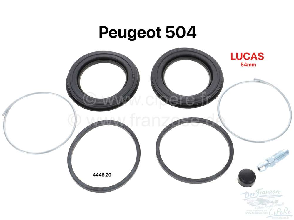 Peugeot - P 504, Reparatur Satz (Gummis) für den Bremssattel vorne. Bremssystem Lucas. Für Kolbend