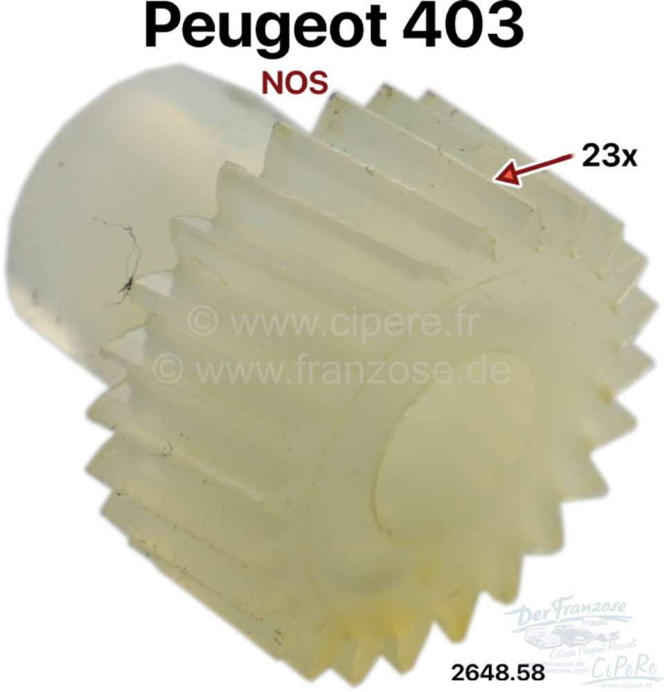 Peugeot - P 403, Tachowelle Ritzel im Getriebe. Original Peugeot, aus weißen Nylon (23 Zähne). Pas