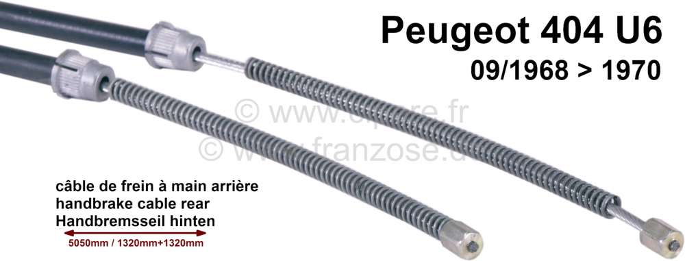 Peugeot - P 404, Handbremsseil hinten 9/68-70, 404 U6, 5050/1320+1320mm. Or. Nr. 4834.43