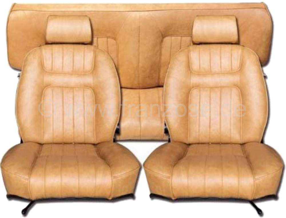 P 504C, Sitzbezüge (2x Sitz vorne, 1x Sitzbank hinten). Farbe: Kunstleder  helles beige. Passend für Peugeot 504 Coupe.