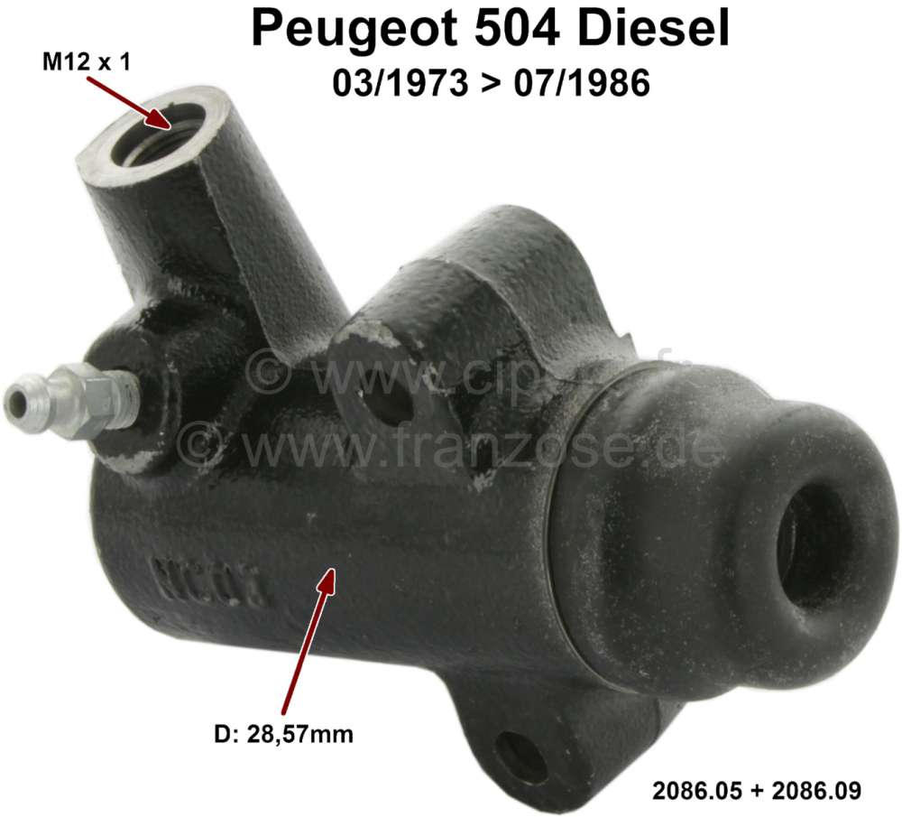 Peugeot - P 504, Kupplungsnehmerzylinder. Passend für Peugeot 504 Diesel (1,9D + 2.1D + 2,3D), bis 