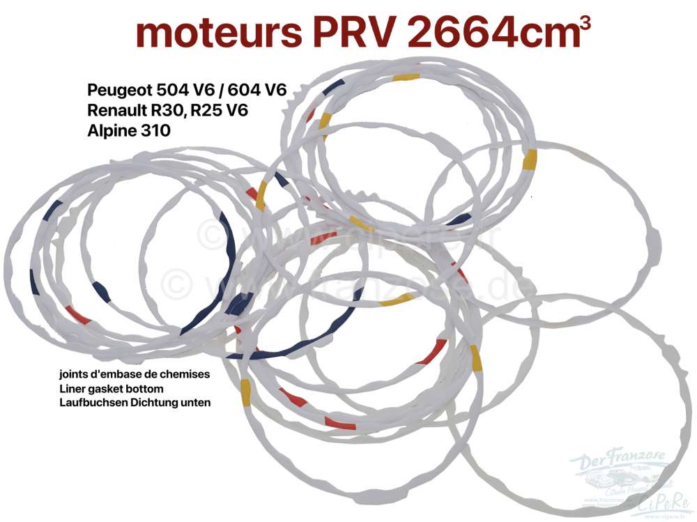 Renault - Laufbuchsen Dichtung unten (1 Satz). Für V6 Euromotor (PRV) mit 2664ccm. Passend für Peu