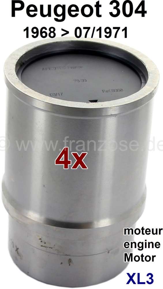 Peugeot - P 304, Kolben + Zylinder (4 Stück). Passend für Peugeot 304, von Baujahr 1968 bis 07/197