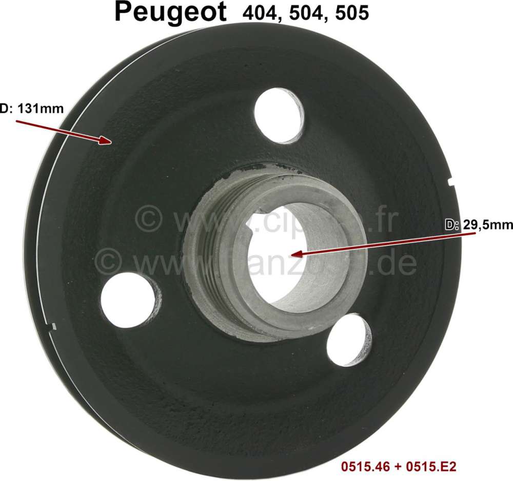 Peugeot - P 404/504/505, Riemenscheibe auf der Kurbelwelle. Passend für Peugeot 404, 504, 505. Or. 
