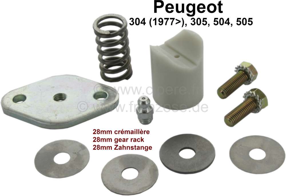 Peugeot - P 304/305/504/505, Reparatursatz für das Lenkgetriebe (28mm Zahnstange). Passend für Peu