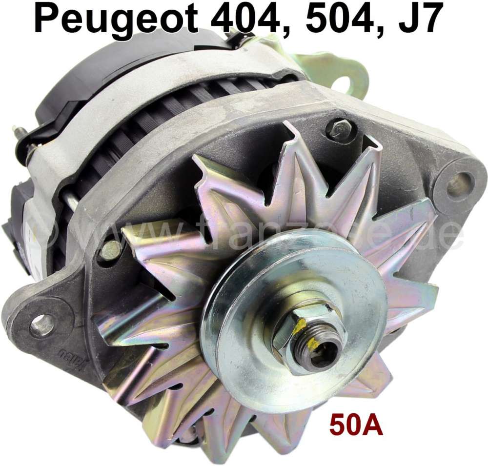 Peugeot - P 404/504/J7, Lichtmaschine 12V, 50A. Passend für Peugeot Fahrzeuge mit Ladekontrollleuch