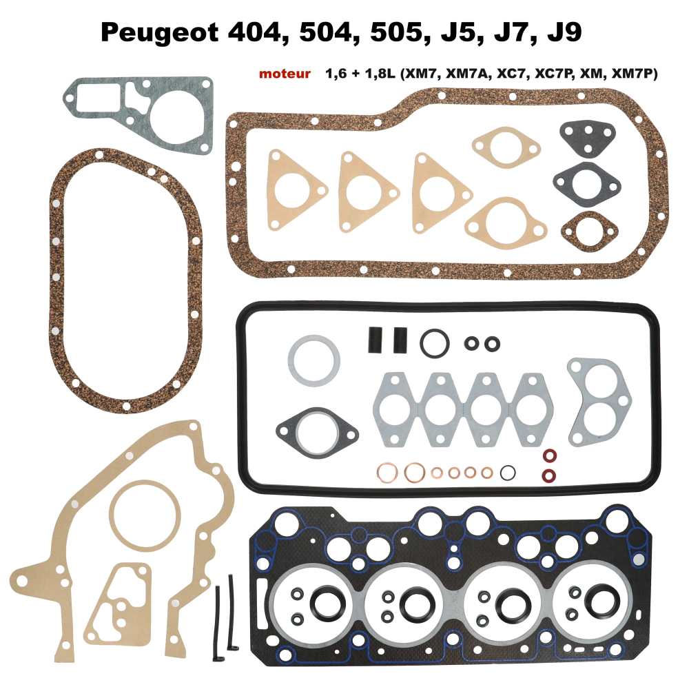 Peugeot - P 404/504/505/J5, Motordichtsatz. Passend für Peugeot 404, 504, 505, J5, J7, J9. Benziner