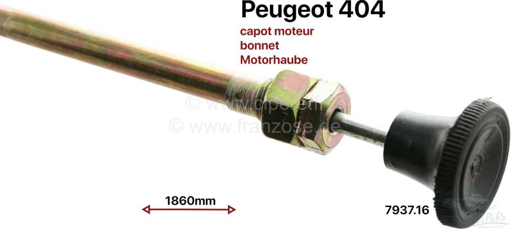 Peugeot - P 404, Motorhaubenzug, 1860mm lang.  Nicht für Cabrio + Coupe passend! Or.Nr.793716