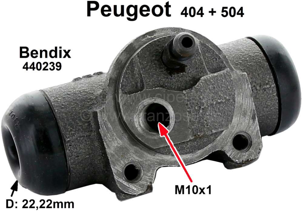 Peugeot - P 404/504, Radbremszylinder hinten links, Peugeot 404 + 504, System Bendix, 22mm Kolben, M
