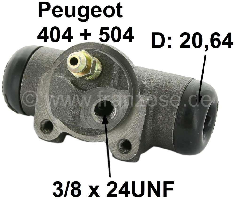 Peugeot - P 404/504, Radbremszylinder hinten rechts, Bremsleitungsanschluss 3/8 24UNF (9,525mm). Sys