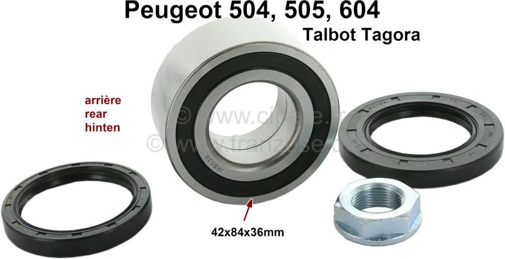 Peugeot - P 504/604/505/Talbot Tagora, Radlagersatz hinten. Maße: 42x84x36