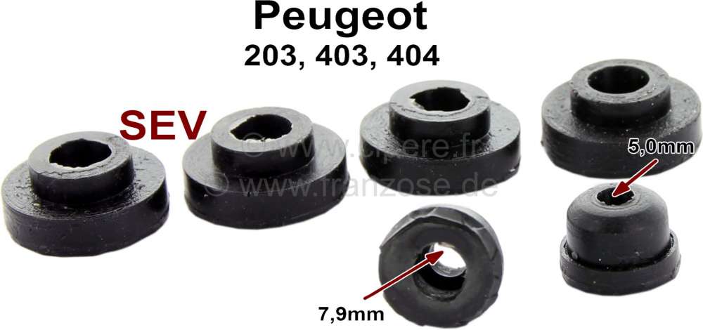 Peugeot - P 203/403/404, Dichtungen (6 Stück) für die SEV Wischerachsen. Für Durchmesser: 5,0mm. 