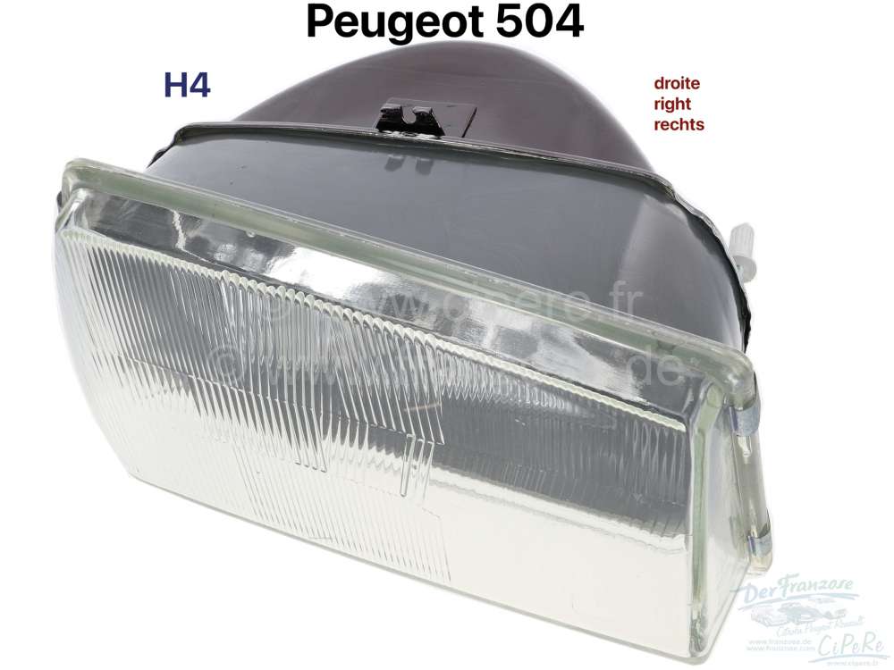 Peugeot - P 504, Scheinwerfer Peugeot 504, rechts, H4! Nachbau ohne Prüfzeichen!