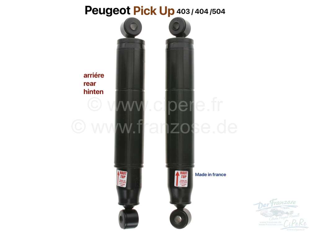 P 403/404/504, Stoßdämpfer hinten (2 Stück). Passend für Peugeot 403 Pick  Up, 404 Pick Up + 504 Pick Up. Länge übe