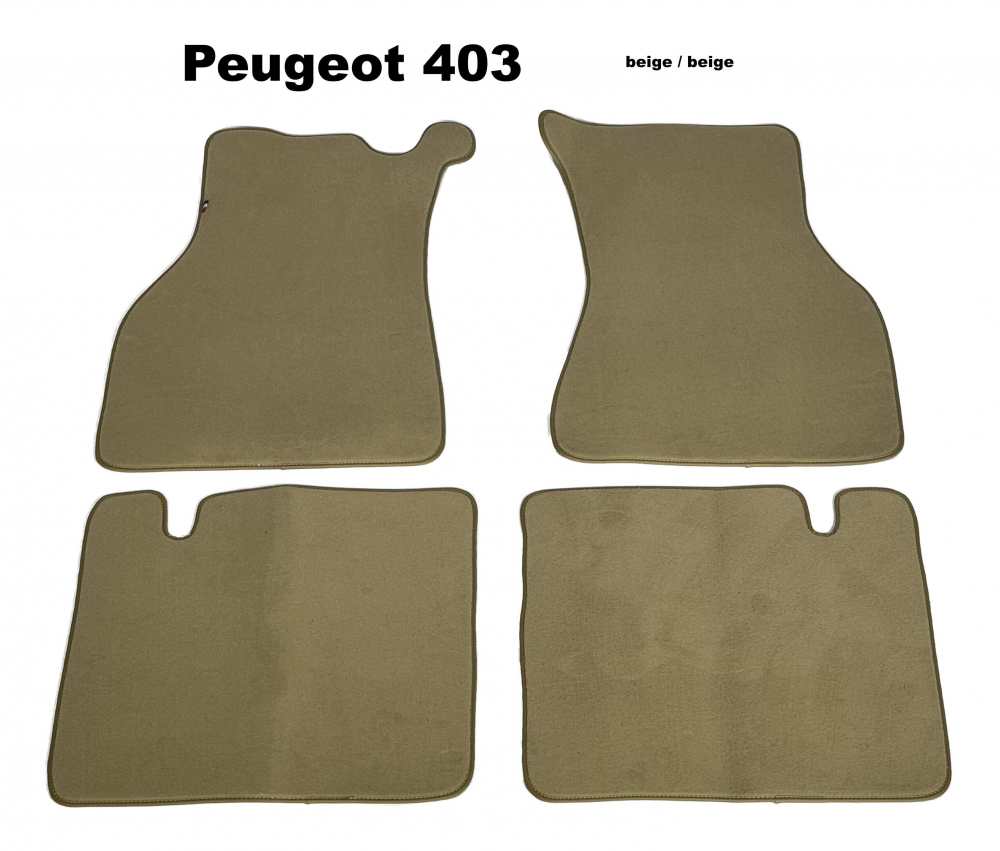 Peugeot - P 403, Fußmattensatz. Velour Exellence beige mit beiger Kunstleder Einfassung (vorne + hi