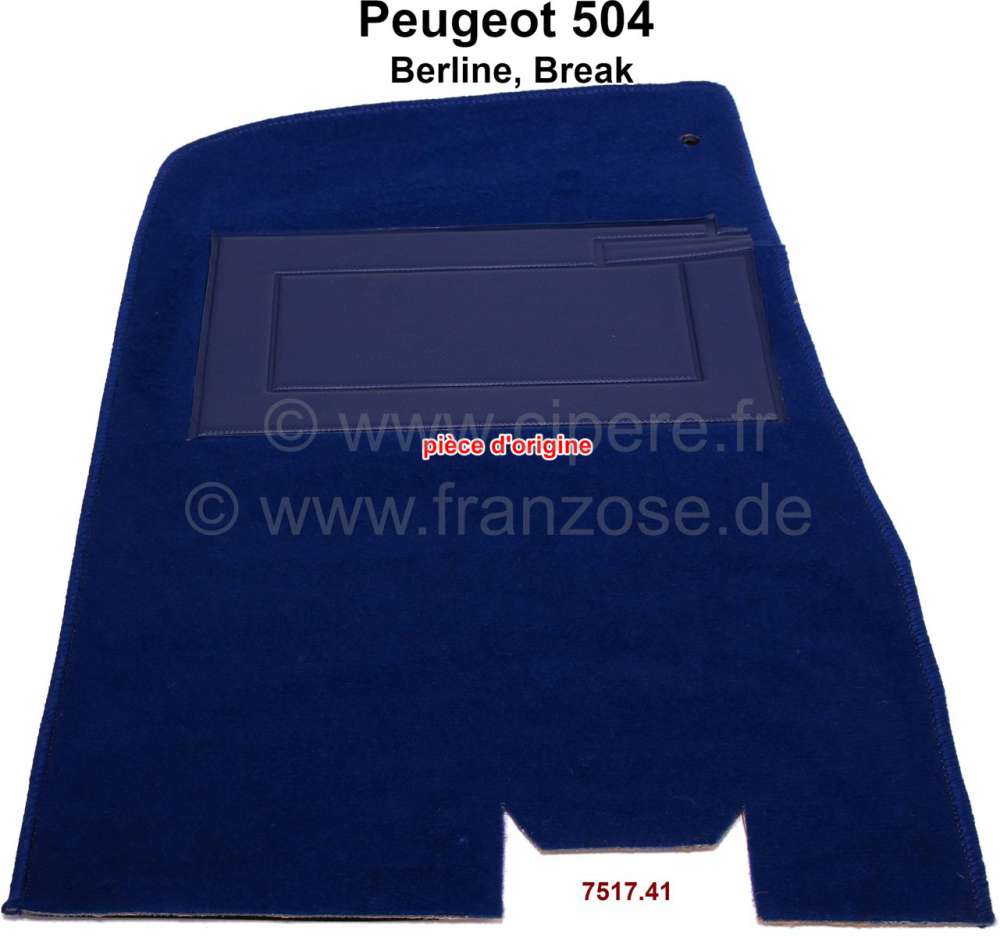 Peugeot - P 504, Teppichmatte vorne links. Farbe: blau dunkel (Turquoise 5314 ). Original Peugeot, k