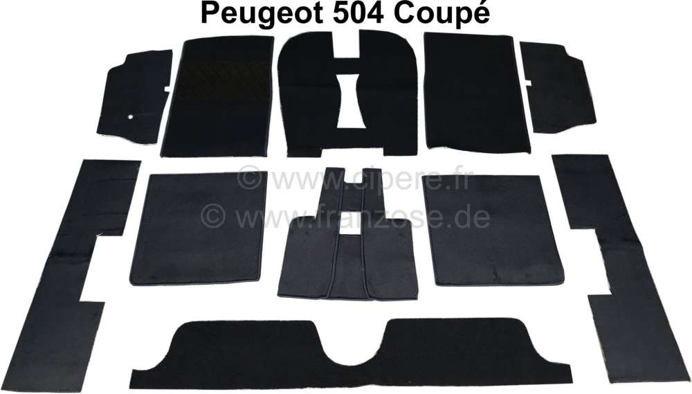 Peugeot - P 504, Teppichsatz Velour schwarz, für Peugeot 504 Coupe. 11 teilig, Ketteleinfassung.
