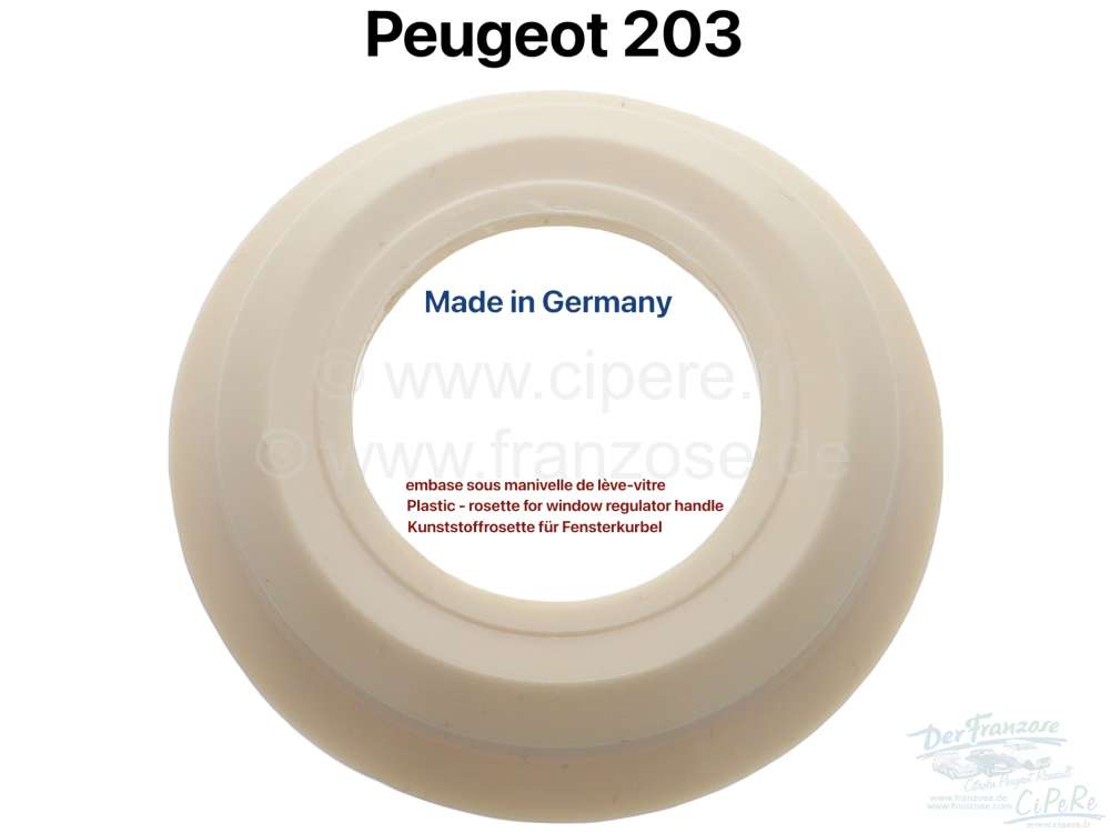 Peugeot - P 203, Kunststoffrosette für Fensterheberkurbel. Farbe elfenbein, Peugeot 203