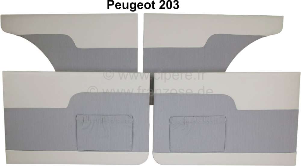 Peugeot - P 203, Türverkleidungen Satz (4 Stück). Farbe: grau. Passend für Peugeot 203.