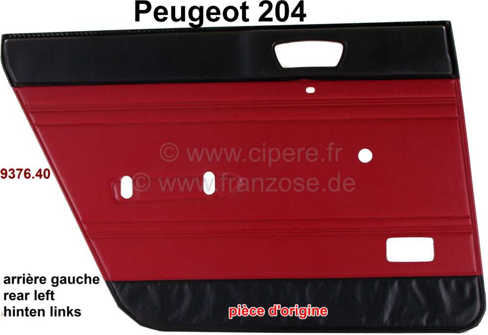 Peugeot - P 204, Türverkleidung hinten links. Farbe: Kunstleder dunkelrot-schwarz (Rouge 3103). Pas