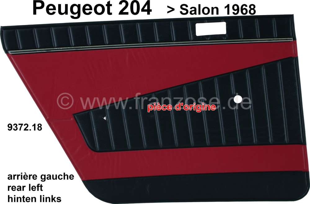 Peugeot - P 204, Türverkleidung hinten links. Farbe: Kunstleder dunkelrot (Rouge 3103). Passend fü