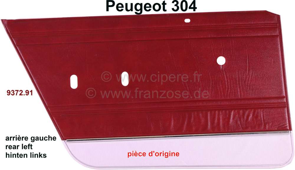 Peugeot - P 304, Türverkleidung hinten links. Farbe: Kunstleder dunkelrot, unten silber abgesetzt (