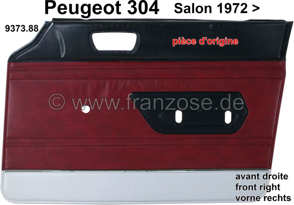 Peugeot - P 304, Türverkleidung vorne rechts. Farbe: Kunstleder dunkelrot, unten silber abgesetzt (